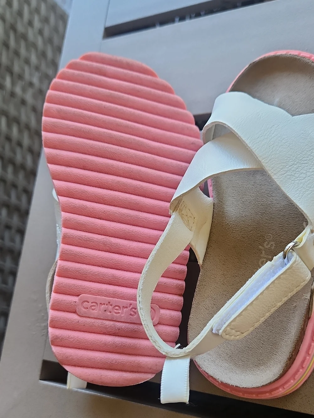 Carter's White Girls' Sandals with Rainbow Layered Sole  Size 7 Toddler